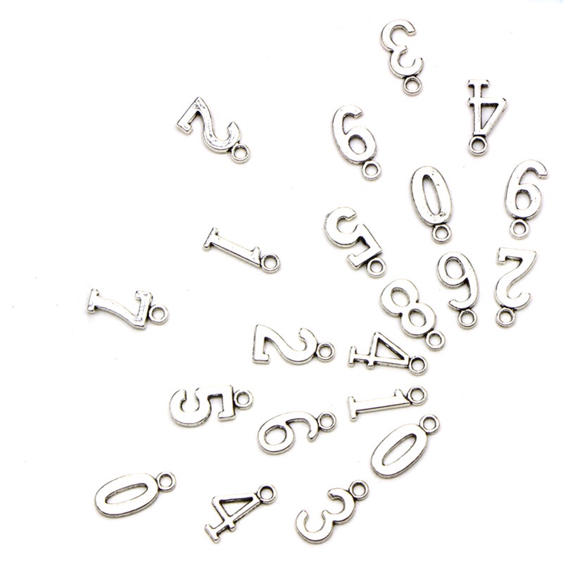 10 / 50pcs Nomor 0-9 Tibet Warna Silver