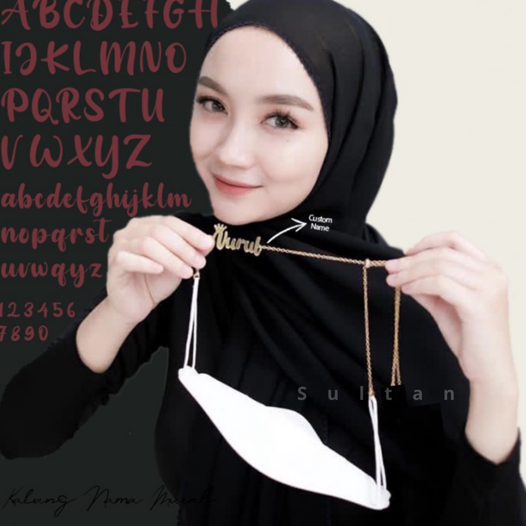 Konektor Hijab Strap Masker Nama Lapis Emas custom 2 hari jadi