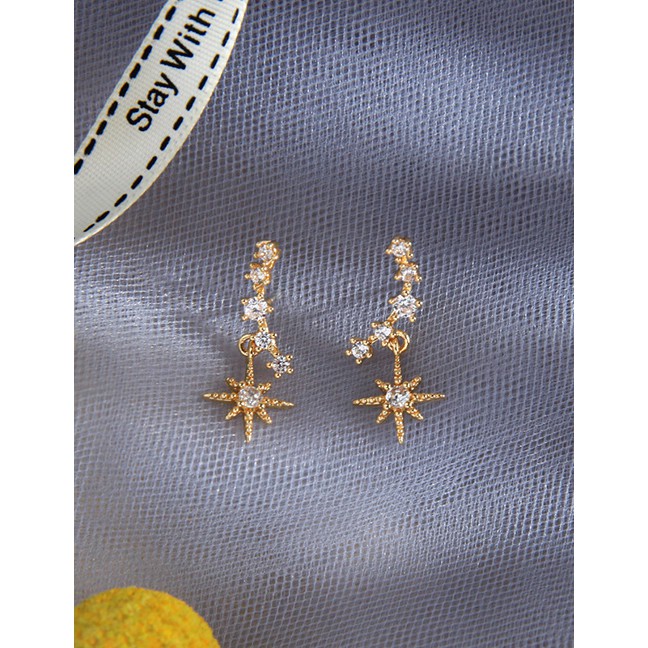 LRC Anting Tusuk Fashion Golden Geometric Zircon Earrings D84676