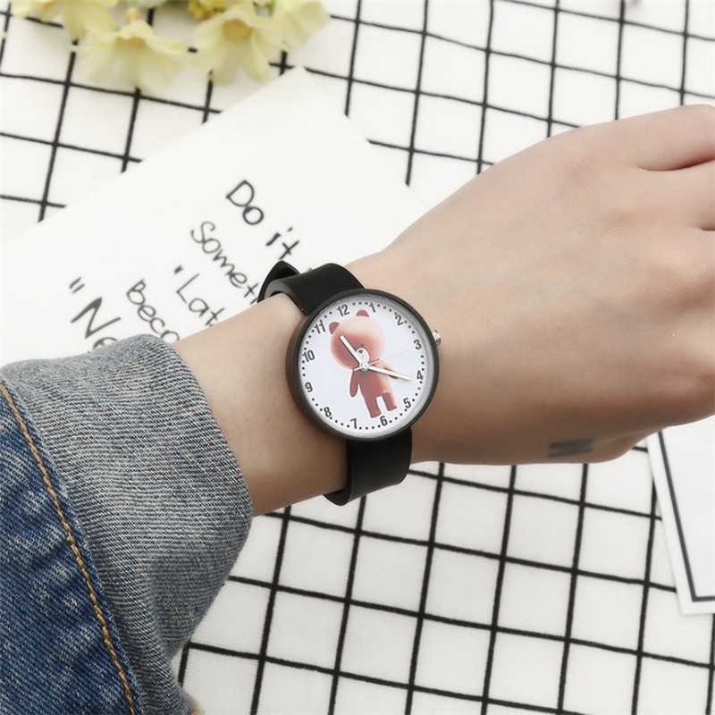 GUIN STORE Jam Tangan Quartz / Analog Korea Dial Bulat + Strap Silikon Jelly