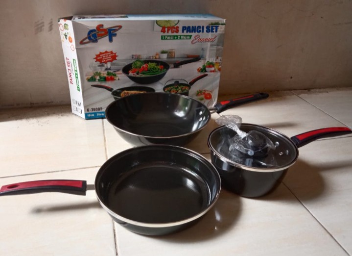 Panci Set Wajan Set Penggorengan Enamel Anti Lengket 3 Pcs Gsf-2630 Iyn-120st