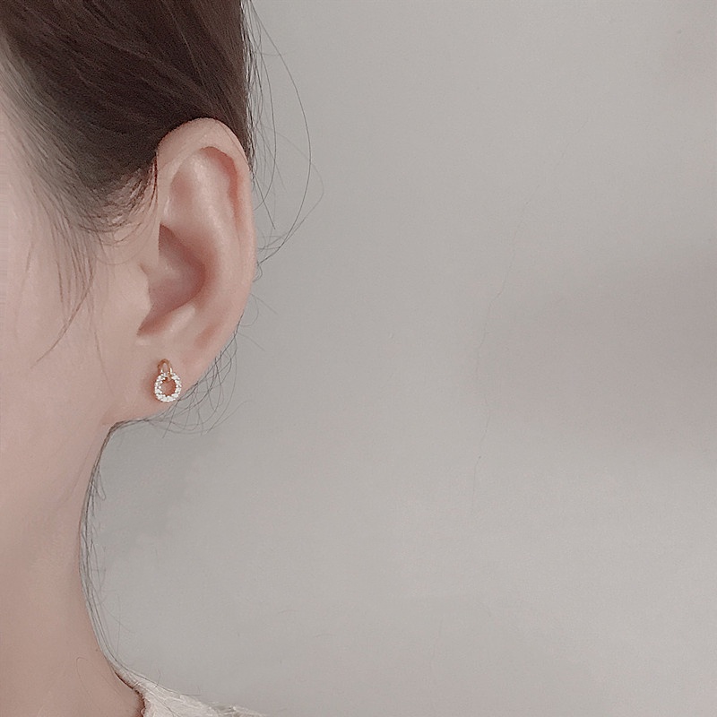 Candy Jewelry Fashion Copper Earrings Female Rhinestone Geometric Circle Hoop Earring Gold Silver Ear Studs Simple