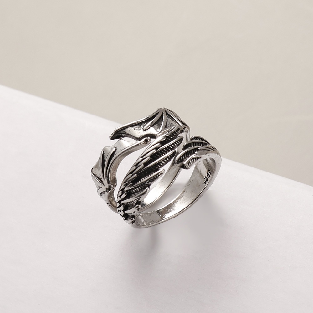 Wanita Pria Malaikat Sayap Setan Halus Fashion Jari Cincin Populer Perhiasan Hip Hop Terbuka Pasangan Rings Halus Tipis Vintage
