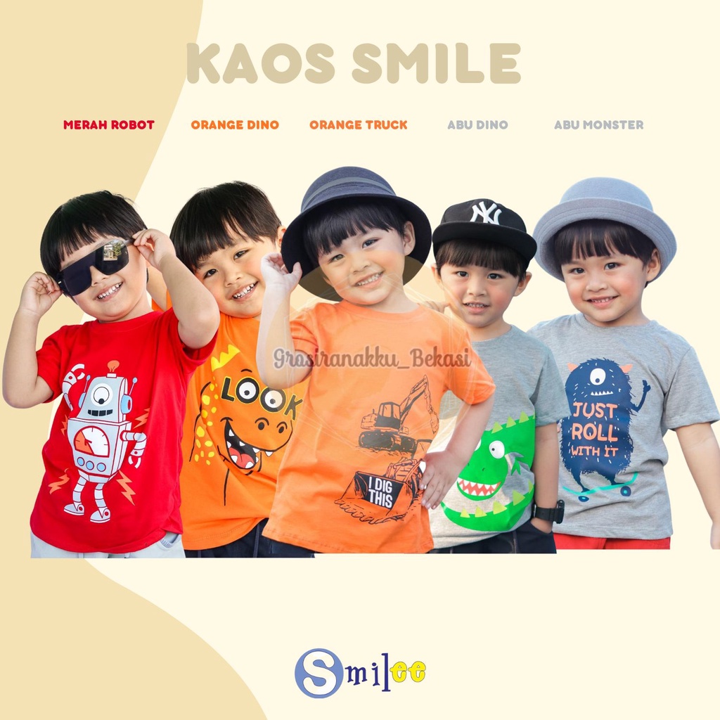 Kaos Anak Cowok Smilee Murah Size 1-5 Thn