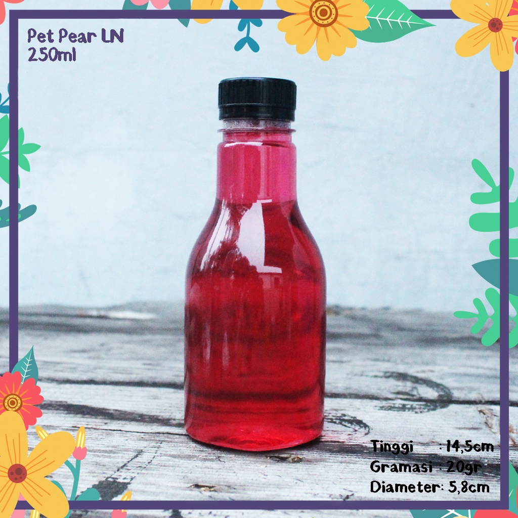 BOTOL PLASTIK PEAR LN 250ML TEBAL KEMASAN KOPI JUS SUSU MADU JELLY PET HOME MADE FOOGRADE SYRUP