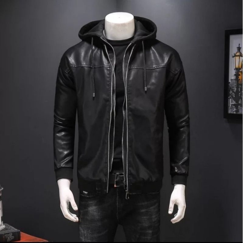 Jaket kulit pria elegan jaket pria Hoodie termurah by Khalifa