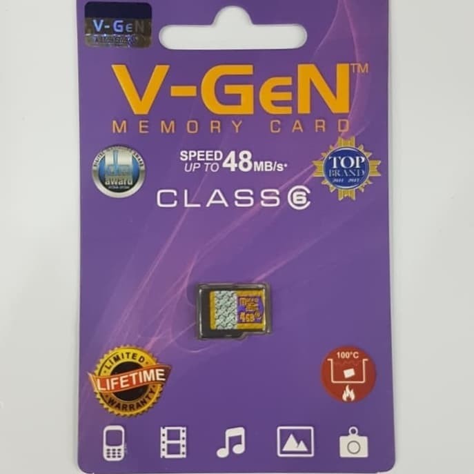 Memori Micro SD V-Gen Memory Card 8 GB / 4 GB Class 6 Vgen Original Mmc Sdhc