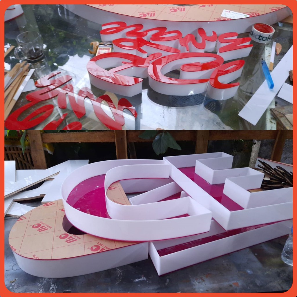 Huruf Timbul Acrylic/Akrilik Harga PerCm Tinggi dengan Lampu LED