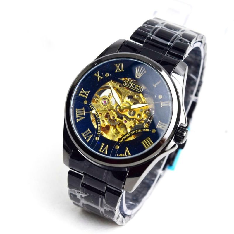 JAM TANGAN PRIA ROLEX SKELETON DIAMOND FULLBLACK RANTAI HITAM AUTOMATIC ROLEX AUTOMATIC_COD