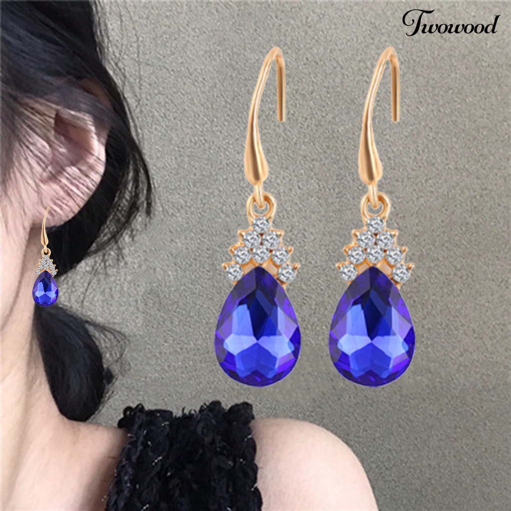 2pcs / Set Kalung Anting Bentuk Tetesan Air Bahan Tembaga Hias Kubik Zirkonia Untuk Pengantin