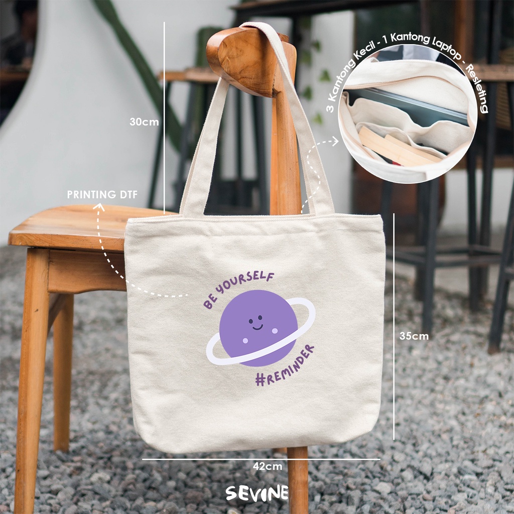 Sevine Tote Bag Kanvas Emily Resleting Kantong Tas Laptop Wanita Kuliah Sekolah Fashion Totebag Kerja Quotes Self Affirmation Aesthetic - RB