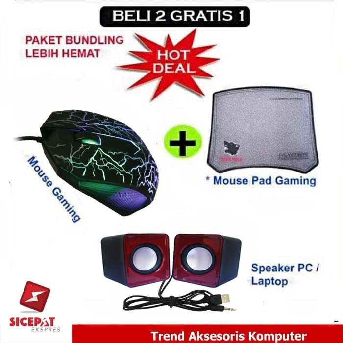 Trend-Paket Mouse Gaming USB with Rainbow LED Plus Mousepad Plus Speaker