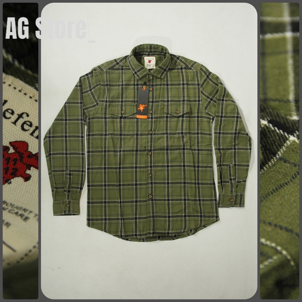 COD Kemeja Flanel Unisex Lengan Panjang Slimfit | Ilefen Tuelef Army Green 100% Original Brand