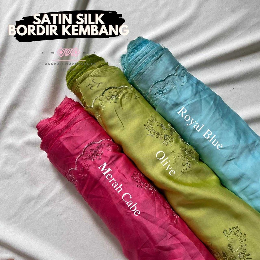 Kain Satin Silk Polos Shimmer BORDIR Kembang l BAHAN JATUH, SANGAT LEMBUT &amp; TERMURAH