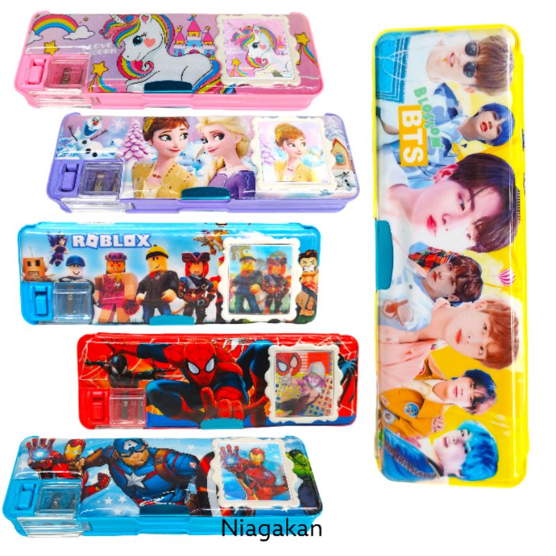 

Kotak Pensil Kalkulator Serutan Motif Pony Frozen BTS BT21 Unicorn Avengers Spiderman