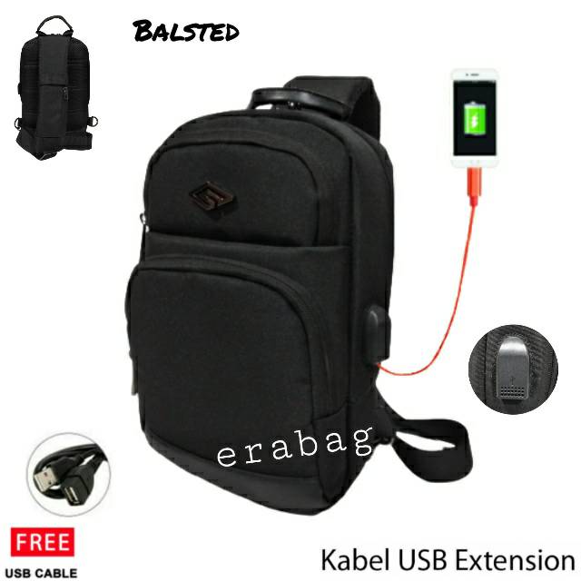 Tas selempang pria usb port tas sling bag blasted