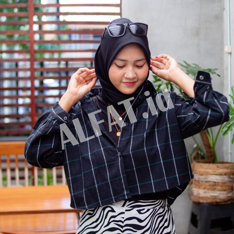 crop top tartan / crop top flanel / kemeja crop wanita-Motif 45