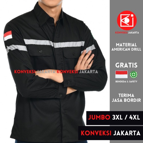 JUMBO - Baju Wearpack Kemeja Safety K3 Proyek Tambang Lengan Panjang  3XL &amp; 4XL - Pakaian Seragam Werpak Kerja Atasan Scotlite Lapangan Pria Wanita XXXL &amp; XXXXL