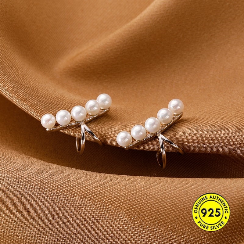 Anting Tusuk Sterling Silver 925 Tanpa Tindik Dengan Mutiara Untuk Wanita