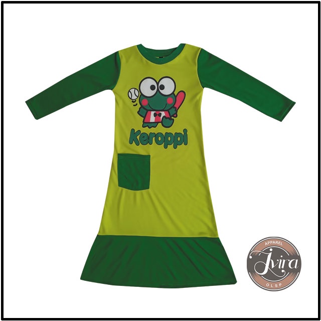 Dress Anak Perempuan karakter Keroppi Usia 1-10 Tahun Size S-XL / Gamis Anak Sablon Keroppi / Pakaian Anak Perempuan / Baju Anak / Gamis Anak