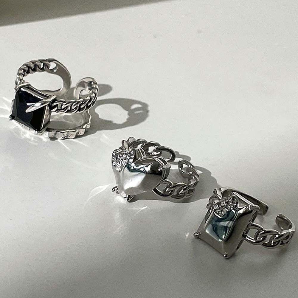 Needway   Patah Hati Cincin Punk Pesona Perak Retro Hip Hop Gaya Korea Terbuka Rings