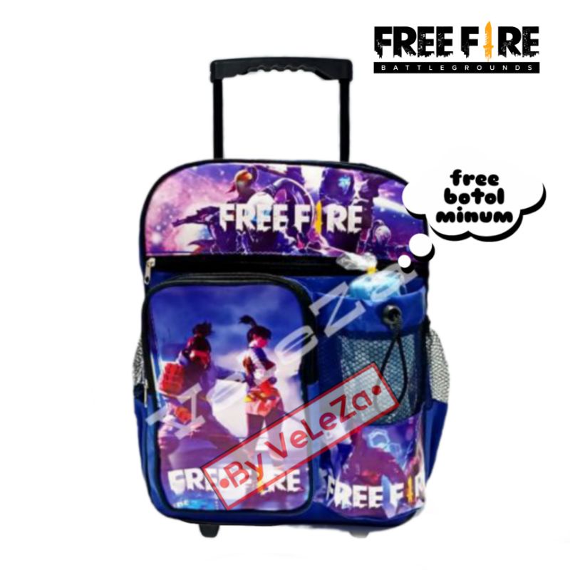 Tas ransel troli anak laki-laki karakter freefire 3in1 - tas + waistbag + topi - tas troli