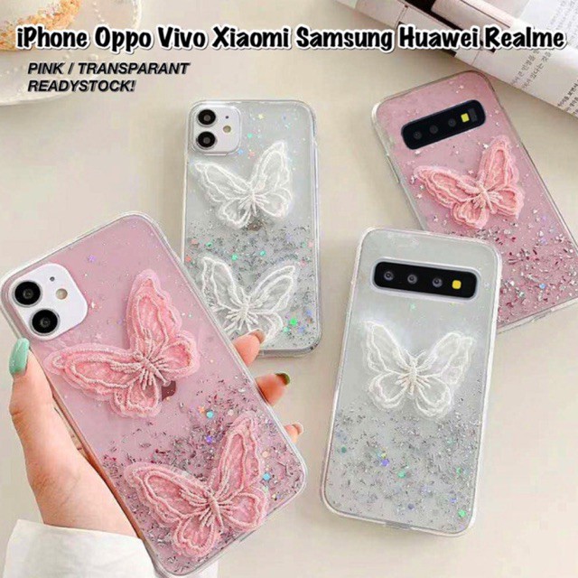 Butterfly Glitter Case Samsung S21 A12 S20 S10 plus note 10 20 ultra Vivo Y51 Y20 Y19 Oppo Reno 4f 5