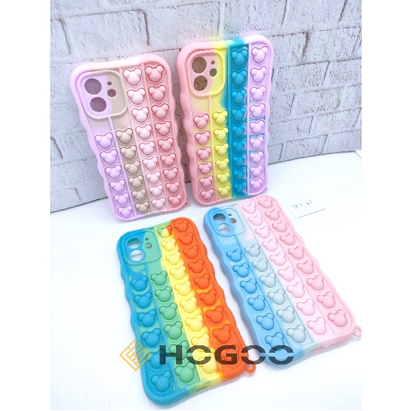 HOGOO CASE POP IT SILICONE IPHONE 11 - CASE PENGHILANG STRESS PUSH IT BUBBLE CASE RAINBOW