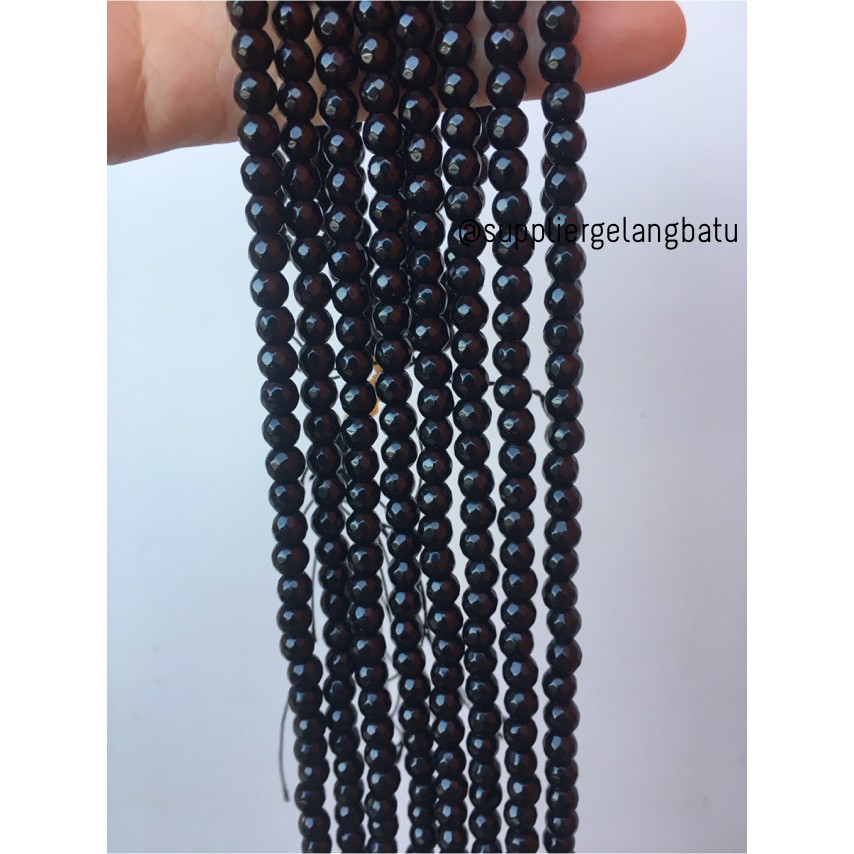 batu CUTTING black Onyx glossy FACETED 8mm akik hitam kilap poles alam aksesoris fashion etnik bead