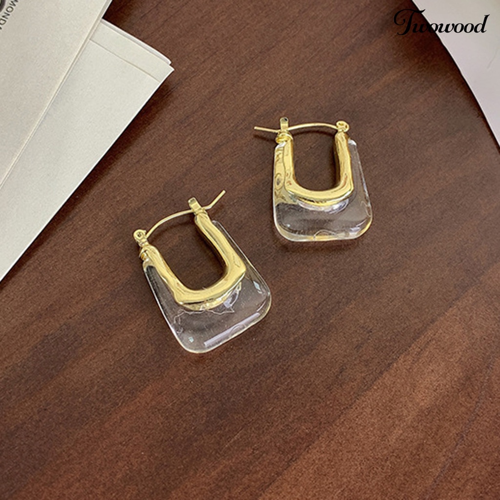 1 Pasang Anting Hoop Bentuk U Geometris Bahan Akrilik Resin Gaya Vintage Untuk Wanita