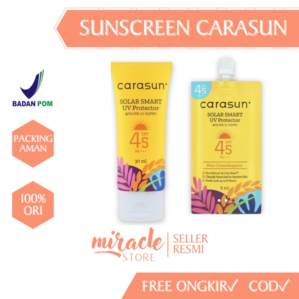 SUNSCREEN CARASUN SPF 45PA++ SOLAR SMART UV PROTECTOR CARASUN CHEMICAL SUNSCREEN TRAVEL SIZE