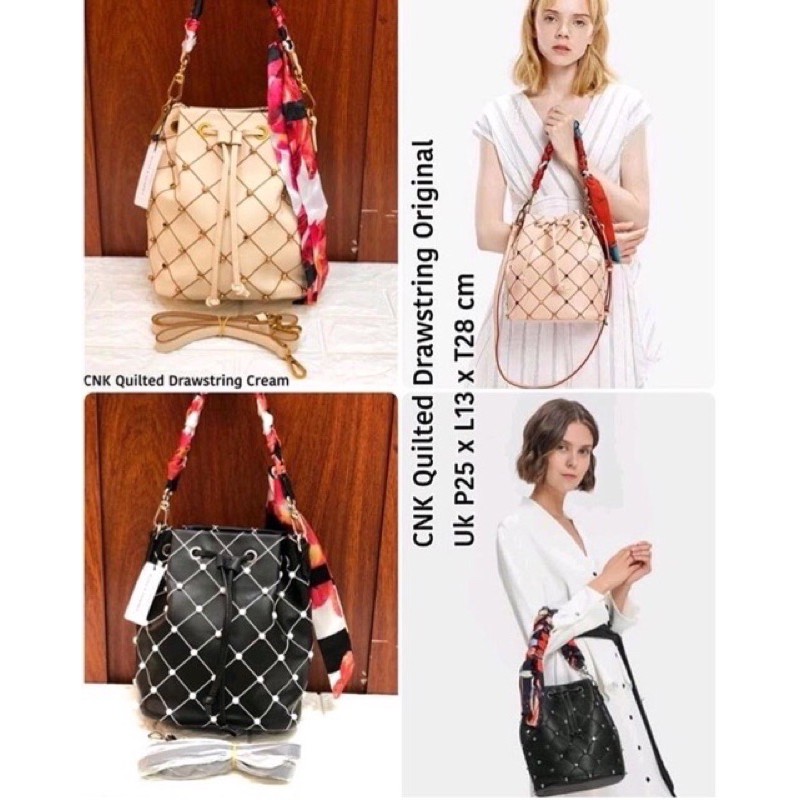 SALE PENGHABISAN Charles and keith quilted drawstring bucket bag - Tas charles&keith bucket bag