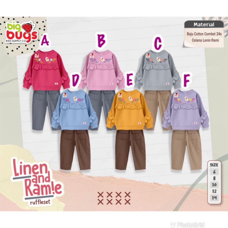Linen and Ramie Ruffleset Setelan Panjang Anak BigBugs