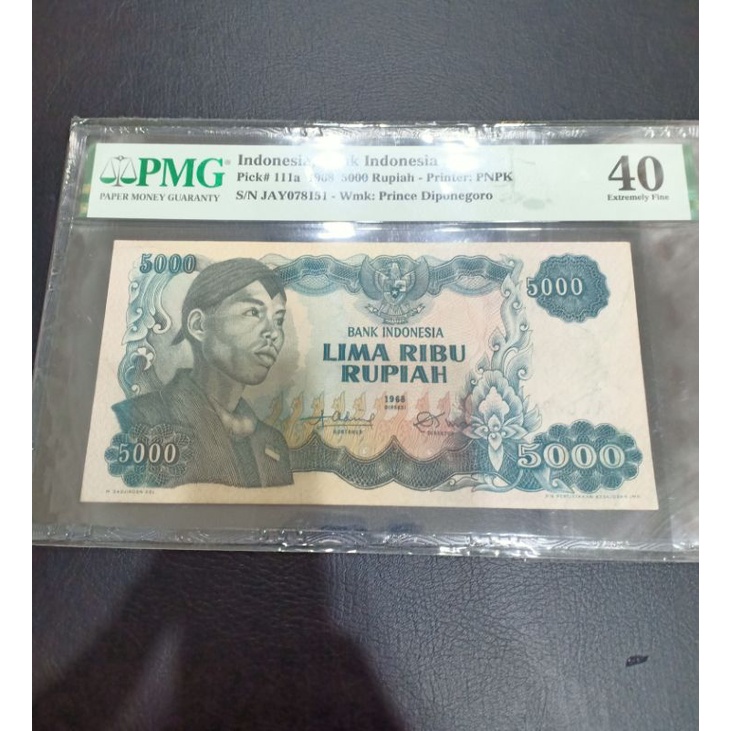 uang kuno soedirman 5000 rupiah tahun 1968 pmg 40 prefix nama