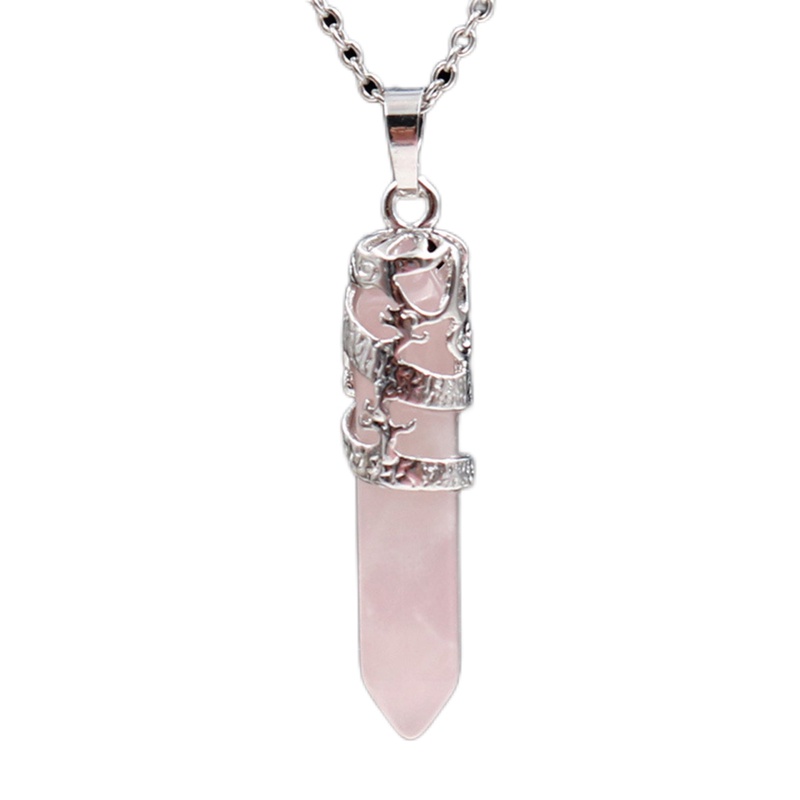 Kalung Liontin Batu Opal Quartz Bentuk Heksagonal Warna Pink Gaya Bohemian