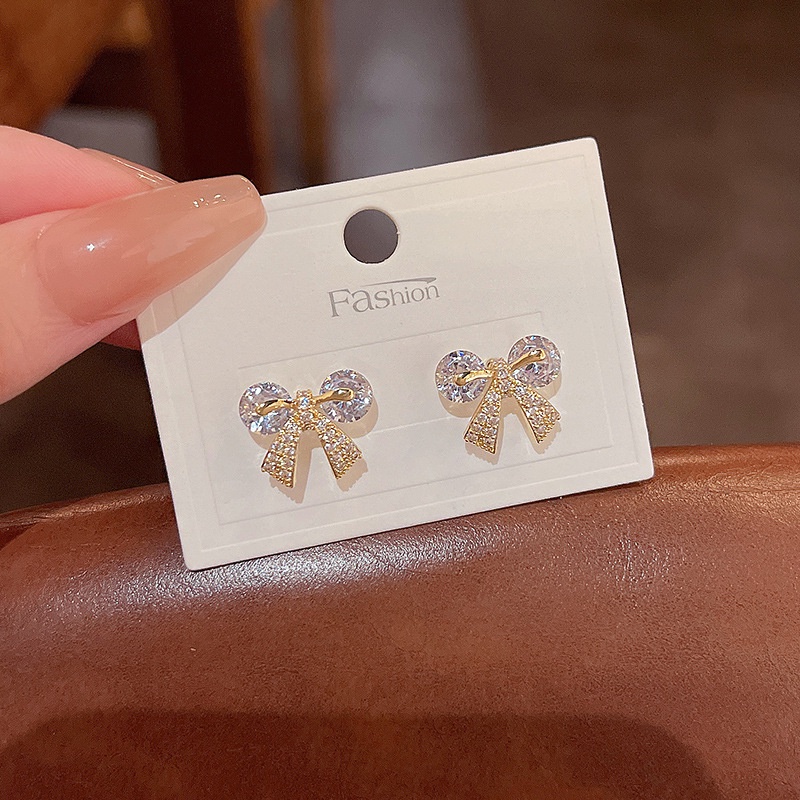 Anting Tusuk Sterling silver 925 Desain Pita Hias Zircon Untuk Wanita