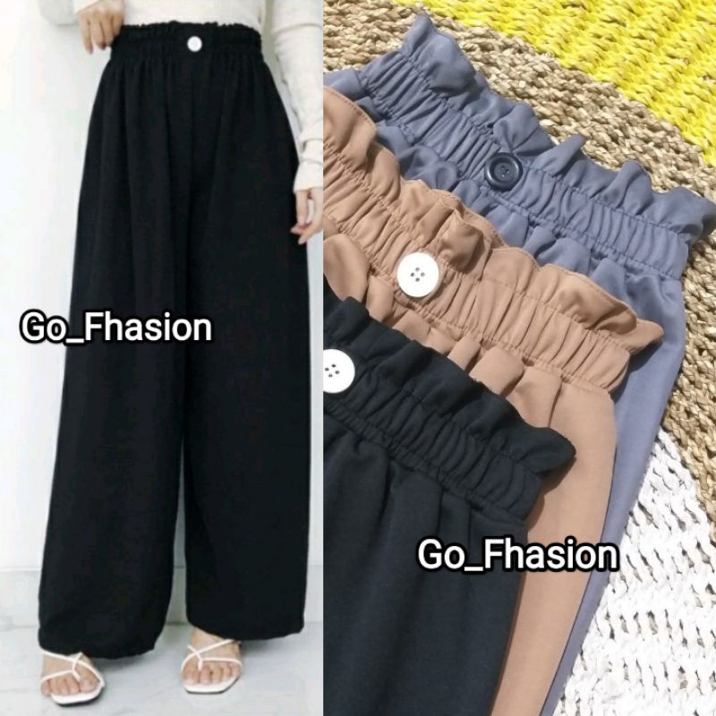 CELANA HIGH WAIST_CELANA PANJANG KULOT KANCING DEPAN HIGWAIST /CELANA PANJANG WANITA KEKINIAN TRENDY-Hitam