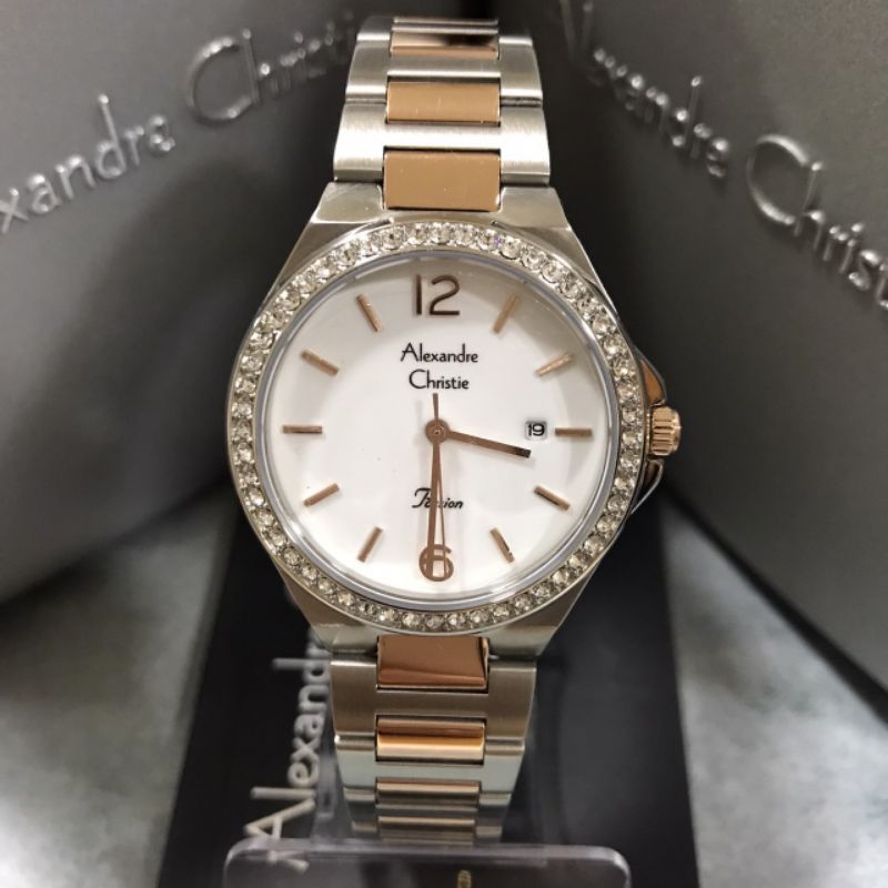 Jam Alexandre Christie AC 2981 LD BTR Wanita Rantai Silver Rosegold Bulat