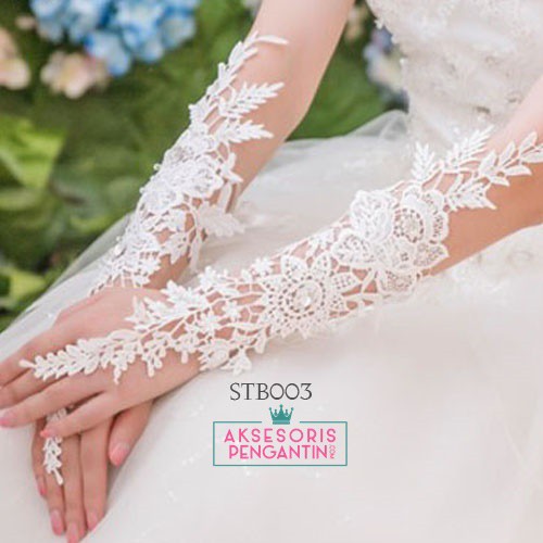 [BISA COD] SARUNG TANGAN WANITA LACE FINGERLESS AKSESORIS WEDDING GLOVES PUTIH STB003