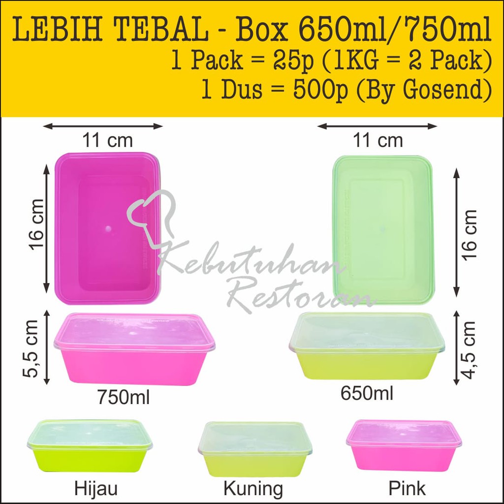10 pcs x Lebih tebal / Kotak Makan Thinwall Mika Warna Premium 650ml / 750ml / Microwaveable lunch b