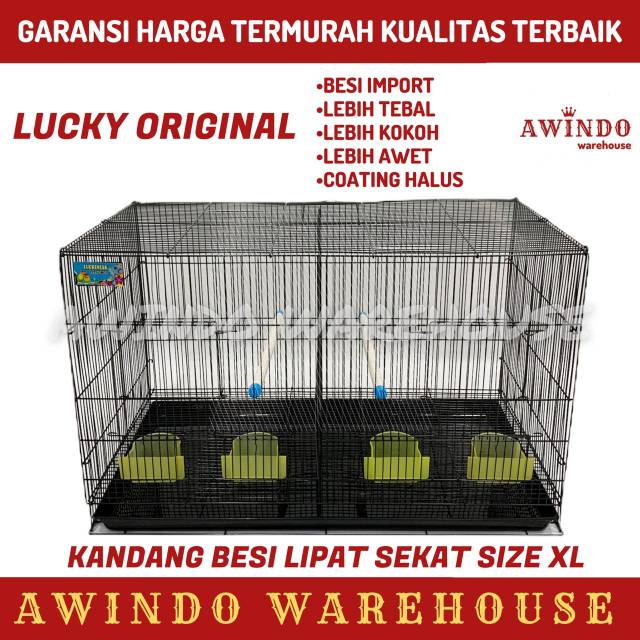 KANDANG UMBARAN BESI LIPAT SEKAT DUA SIZE XL 75x50x45 BURUNG BIRD SUGAR GLIDER LUCKY ORIGINAL