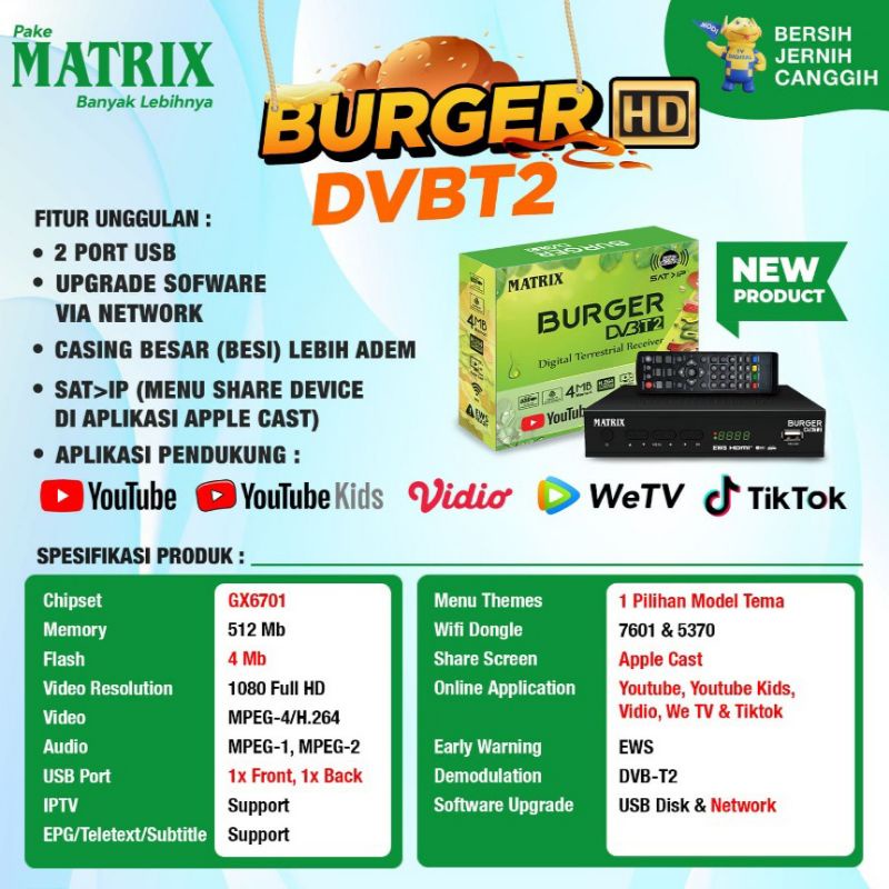 Set Top Box TV Digital Matrix Burger HD DVB-T2