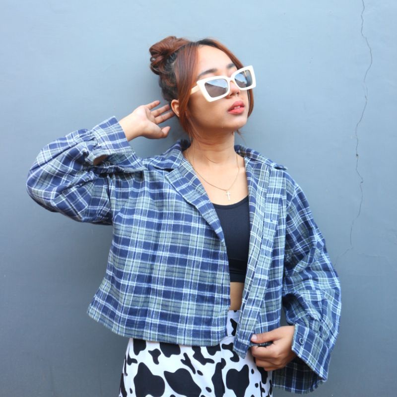 kemeja tartan/kemeja flanel crop