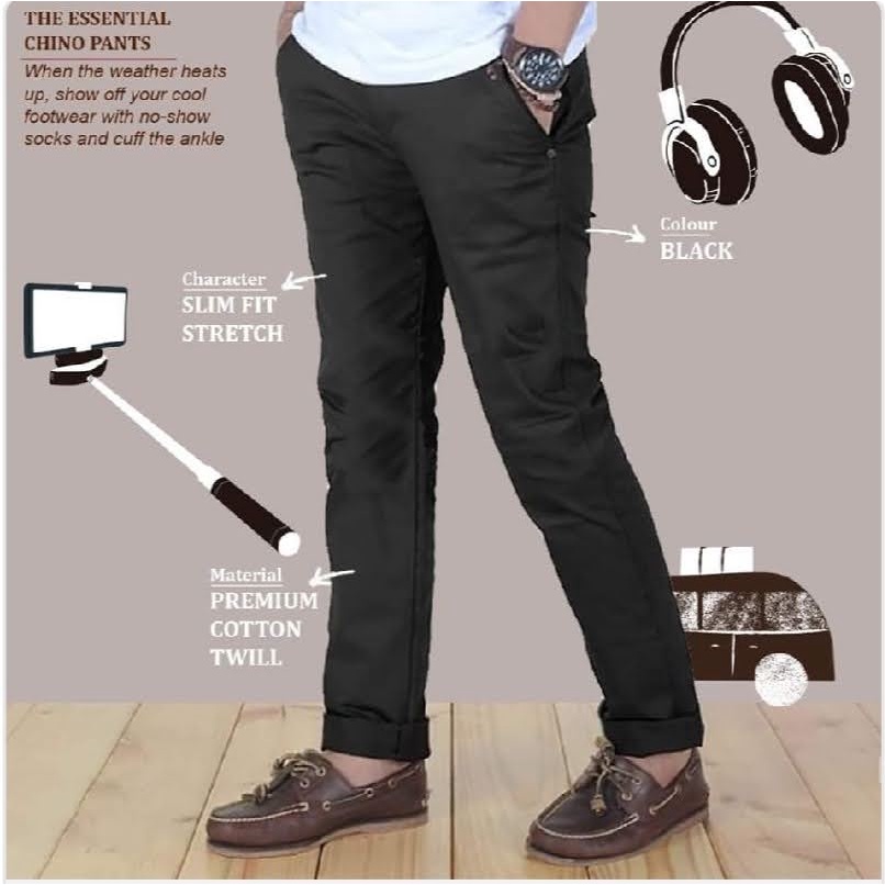 CELANA CINO Panjang Pria Slimfit KERJAHARIAN Santai Casual Formal Hitam Abu Cream Mocca Size 27-38