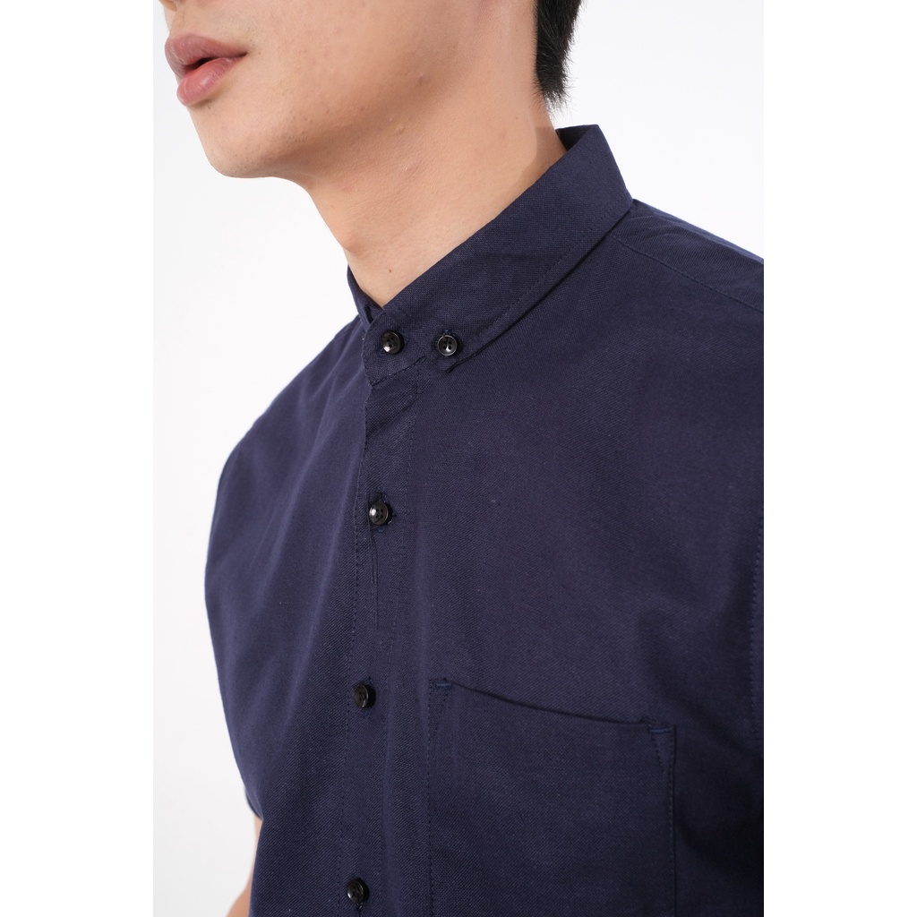 SANVANINA Kemeja Pria Polos SlimFit Navy | Short Basic Rami Navy E-1507B