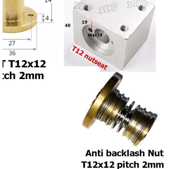 ۞ Nut Leadscrew T12*12 pitch 2 (material brass) - Nut T12 ✳