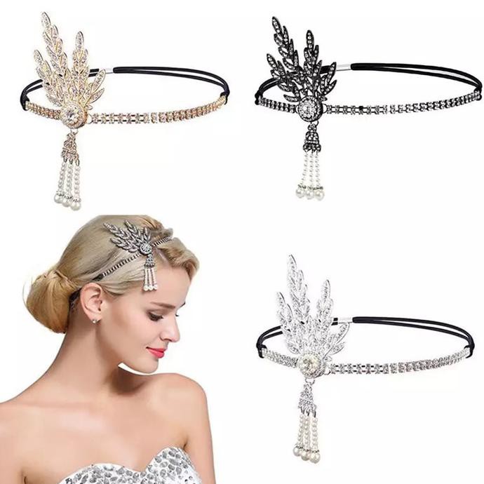 HEADPIECE HEADBAND GREAT GATSBY AKSESORIS RAMBUT PESTA SIMPLE - HITAM
