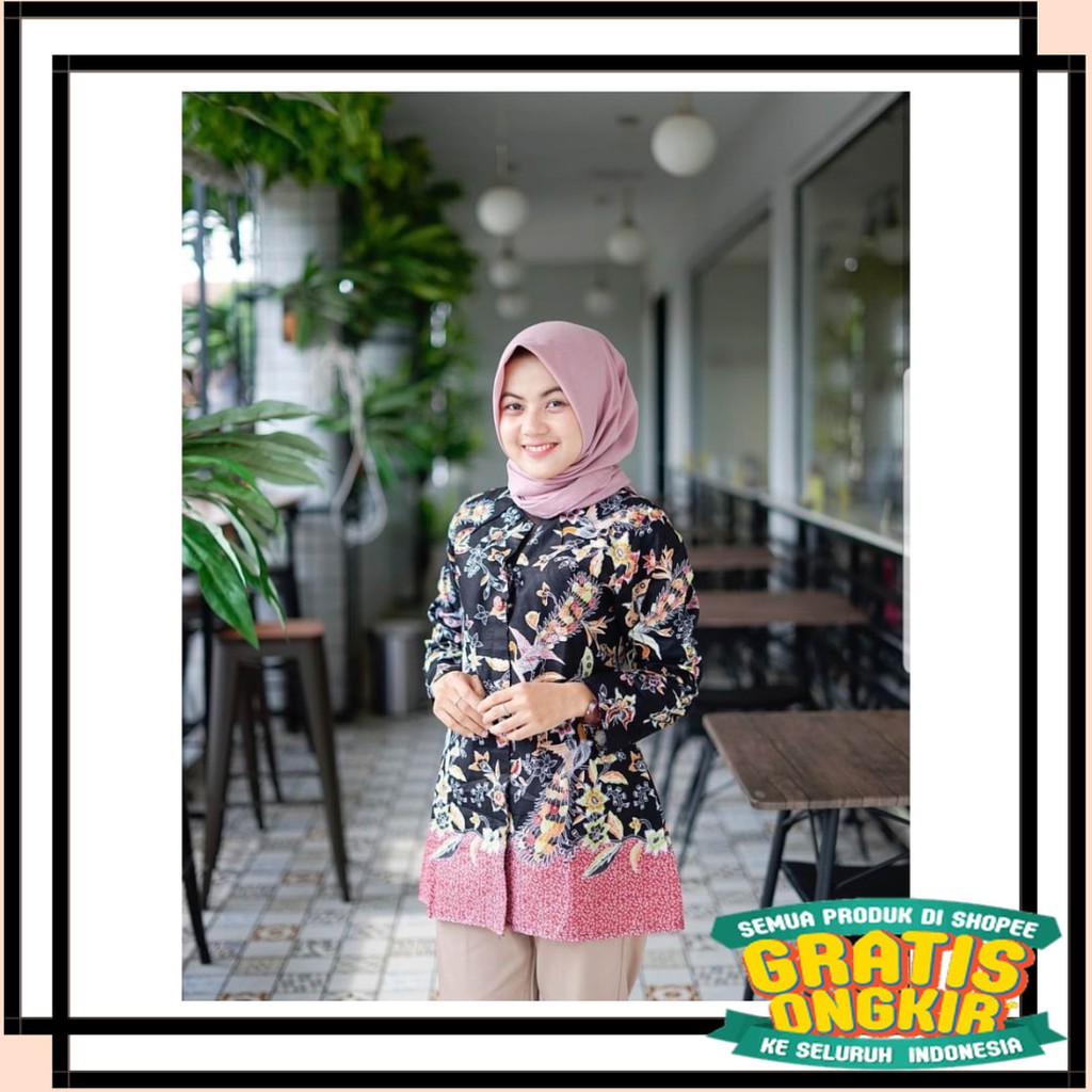 ASLI SEMARANG MODEL BARU PEKALONGAN / Atasan batik Blus wanita motif ponik kancing depan