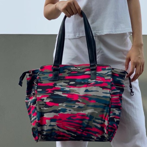Tas Pundak Kipling Julienne Original Cameo Army Abu Pink Tote Besar TAS SANDANG PUNDAK MEDIUM BESAR