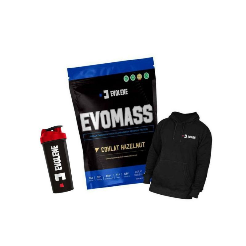 Evolene Evomass 4.5kg rasa Coklat Hazelnut free Shaker+jaket Hoodie+singlet gym.